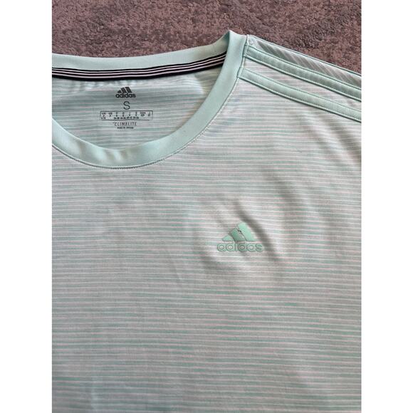 Adidas Mint/white striped Climalite T-shirt size Small - Picture 2 of 6